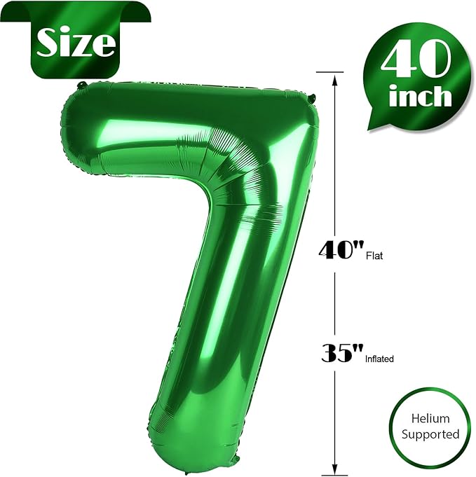 Green 7 Balloon, Number Balloons 40 Inch, 7th Birthday Decorations for Kids Girls Boys, Green Party Decoration for Women Men, Number 7 Balloon, Patrick's Day Games Theme Birthday Decorations