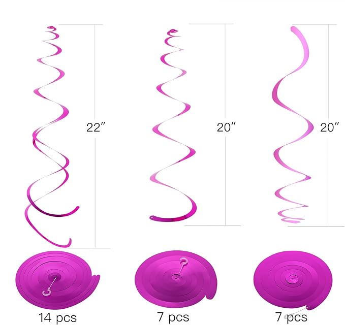 Hot Pink Party Hanging Swirl Decorations Plastic Streamer for Ceiling, Pack of 28