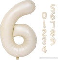 Cream Number Balloons, 40inch Large Beige Number 6 Foil Mylar Helium Balloons for Girls Women, Ivory White Self Inflating Number Balloons 0-9 for Men Boys Birthday Party Celebration Decoration