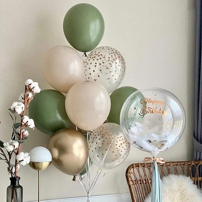 137PCS Sage Green Balloon Garland Arch Kit White Gold Confetti Balloons Retro Green Balloon and Gold Metallic Chrome Latex Balloons for Wedding Birthday Baby Shower Decorations