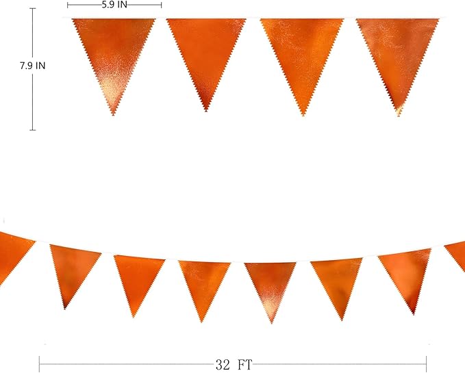 Orange Party Decorations Metallic Fabric Triangle Pennant Banner Flag Bunting Garland for Fall Autumn Thanksgiving Graduation Birthday Wedding Bridal Shower Baby Shower Anniversary Party Supplies