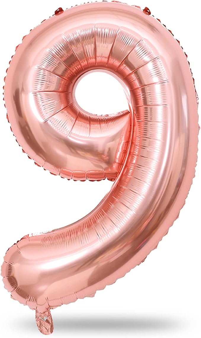 40 Inch Rose Gold Large Numbers Balloons 0-9, Self Inflating Foil Number 9 Helium Balloons for 9th Girls, Big Digit 9 Balloons for Women Birthday Party Anniversary Graduation Supplies Decorations