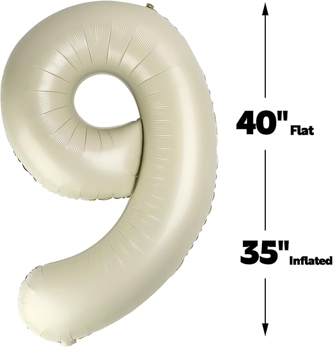 40 Inch Big Cream White 9 Balloon Number, Jumbo Giant Happy 9th 19 29 39 49 99 Birthday Party Decorations, Large Nine Mylar Foil Anniversary Birthday Party Engagement Decorations