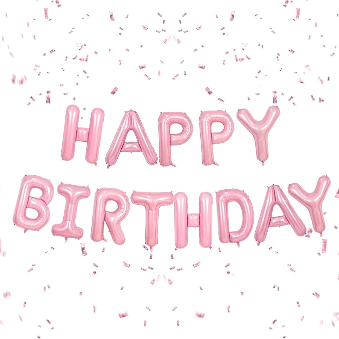 Happy Birthday Balloons Banner Pink,16Inch Polyester Film Light Pink Foil Letter Balloons,Pastel Pink Happy Birthday Sign Banner Bunting for Girls Boys Women Men Birthday Party Decorations