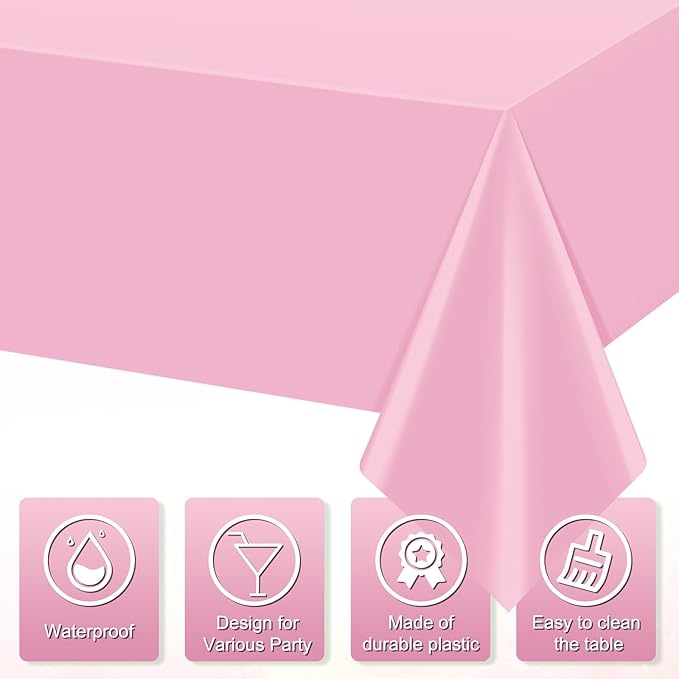 3Pcs Light Pink Tablecloth,Disposable Plastic Tablecloths,Waterproof Pink Rectangle Table Cover for Graduation Birthdays Weddings Anniversary Party Decorations,54 x 108 Inch