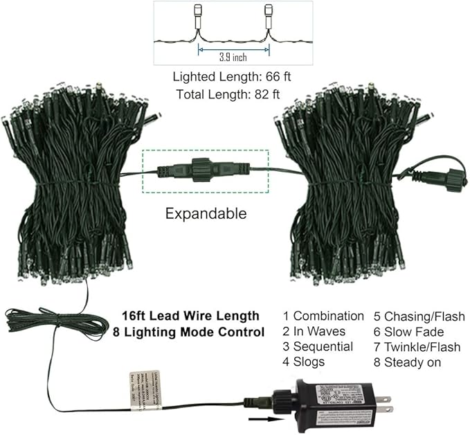 HOME LIGHTING 200 LED 66FT Christmas String Lights, St Patricks Day Fairy Lights with 8 Lighting Modes, String Mini Light Plug in for Indoor Outdoor Tree Garden Wedding Party Decoration, Green