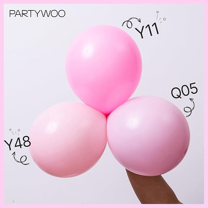 PartyWoo Pink and White Balloons, 140 pcs Pastel Pink and White Balloons Different Sizes Pack of 18 Inch 12 Inch 10 Inch 5 Inch for Balloon Garland or Arch as Birthday Decorations, Party Decorations
