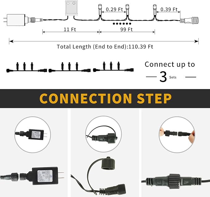 Christmas String Lights End-to-End Plug 8 Modes 108FT 300 LED IP55 Outdoor Waterproof UL Certificated Indoor Fairy Lights Garden Wedding Christma Trees Parties Decoration