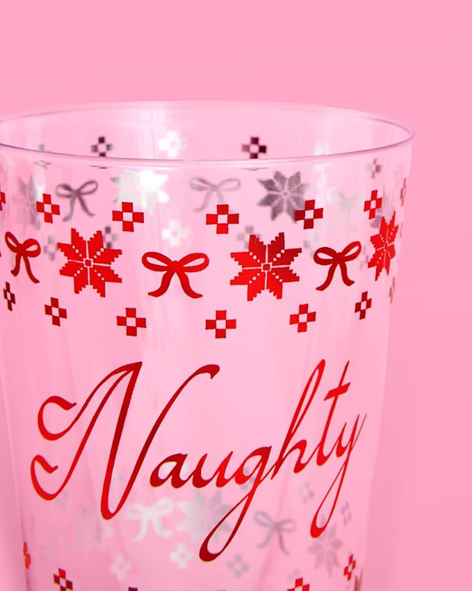 xo, Fetti Naughty + Nice Plastic Cups | 30 pcs 12 oz | Red Christmas Drinkware, Green Xmas Decorations, Clear Holiday Party Drinks, Friedsmas