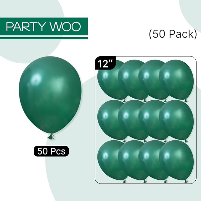 PartyWoo Dark Green Balloons 50 pcs 12 Inch Pearl Hunter Emerald Forest Green Balloons for Baby Shower Graduation Christmas Jungle Safari Birthday Party Decorations Green-Z01