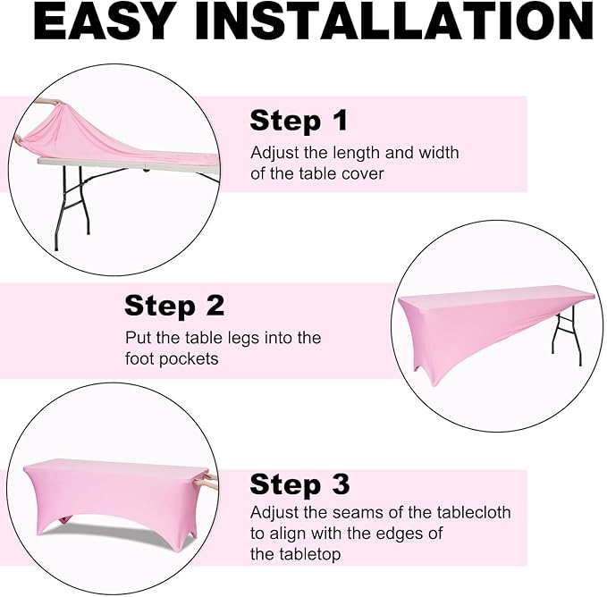 Trlyc 2 Pack 4FT Spandex Table Cloth - 48 x 30 Inch Rectangular Stretch Tablecloth, Wrinkle Resistant Scretch Table Cover for Wedding, Party, Banquet, Picnic, Outdoor Decoration (2Pcs,Pink)