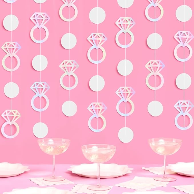 xo, Fetti Iridescent Engagement Ring Garland - 4 pcs, 12' | Bachelorette Decorations, Tying The Knot Bride Bach Decor, Engagement Party Photo Booth Backdrop, Proposal Supplies