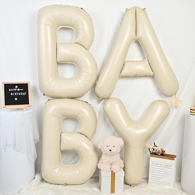 Cream OH BABY Balloons,40 Inch Letter Oh Baby Balloon Banner Beige for Baby Shower Gender Reveal Backdrop Party Decorations