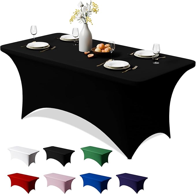 Trlyc 1 Pack 6FT Spandex Table Cloth - 72 x 30 Inch Rectangular Stretch Tablecloth, Wrinkle Resistant Scretch Table Cover for Wedding, Party, Banquet, Picnic, Outdoor Decoration (1Pcs,Black)