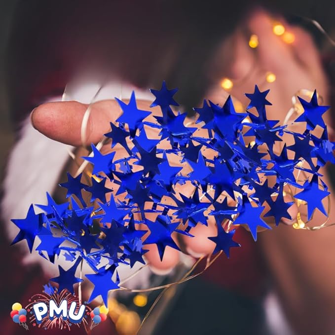 PMU 150 Ft Star Wire Shiny Garland Royal Blue - Halloween, Christmas Party, Wedding, Birthday, Festive Home Decoration Ornament Royal Blue (6pc-25Ft Each)