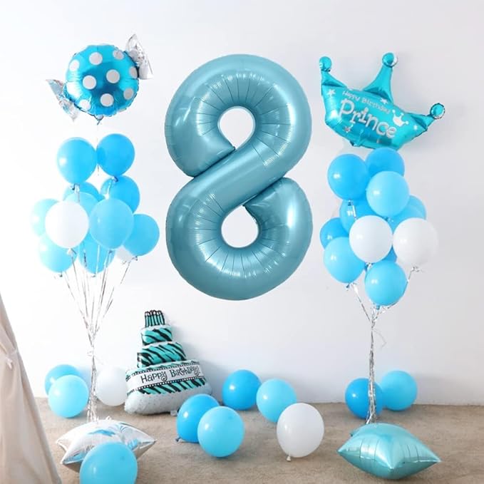 Pearlescent Blue Number 8 Balloon 40 Inch, 8 Balloon Number, 8th Birthday Decorations, Pearlescent Blue Party Supplies for Boys Girls