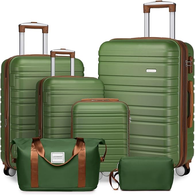 LARVENDER Luggage Sets 6 Piece, Expandable Hardside Carry on Suitcase Set with Spinner Wheels, Lightweight Rolling Luggage Sets for Women with TSA Lock, Green