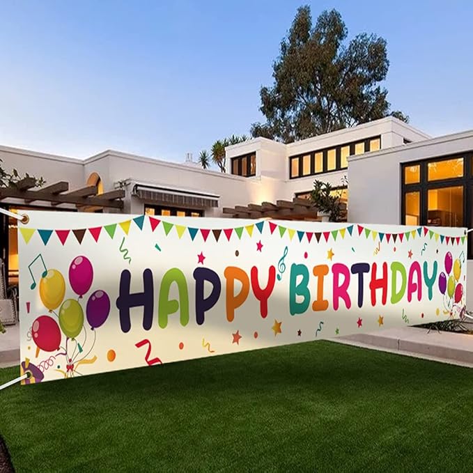 Large Colorful Happy Birthday Yard Banner Sign 118x19.7 inch with Brass Grommets and Hanging Rope Birthday Party Outdoor & Indoor Party Decoration Banner