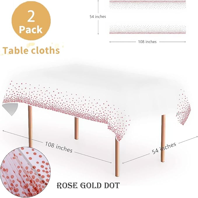 4 Pack Plastic Tablecloth Disposable Rose Gold Tablecloth for Rectangle Tables 54" x 108" Party Decorations Birthday Thanksgiving Christmas Valentines Wedding Outdoor BBQ Picnic (Rose Gold, 4 Pack)
