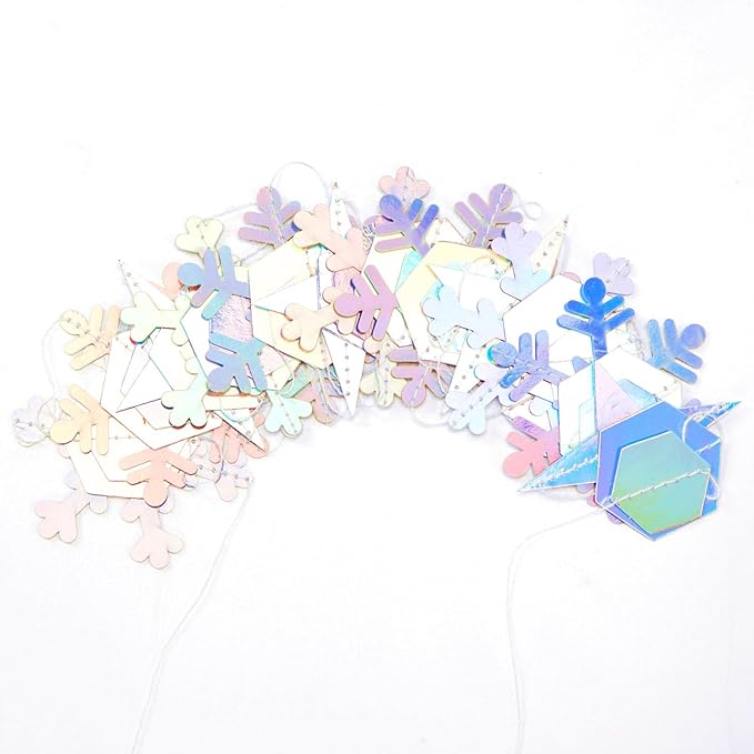 Snowflake-Snow Iridescent-Holographic Christmas Party-Decorations Streamers - 52Ft White Winter Wonderland Frozen Hanging Paper Garland Banner,Birthday Wedding Baby Shower New Year Supplies Hugtmr