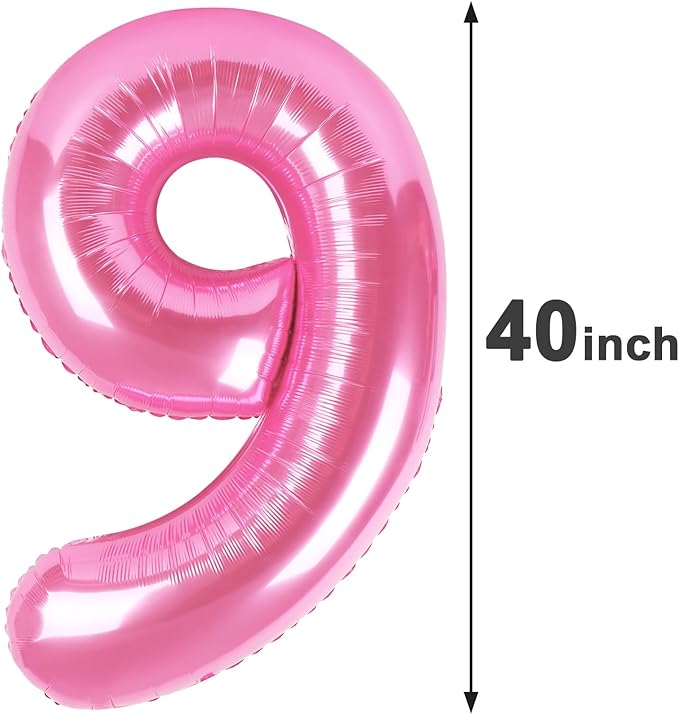 Pink 9 Number Balloon 40 Inch, Jumbo Giant Happy 9th 19 29 39 49 99 Birthday Party Decorations, Large Nine Mylar Foil Anniversary Birthday Party Engagement Decorations