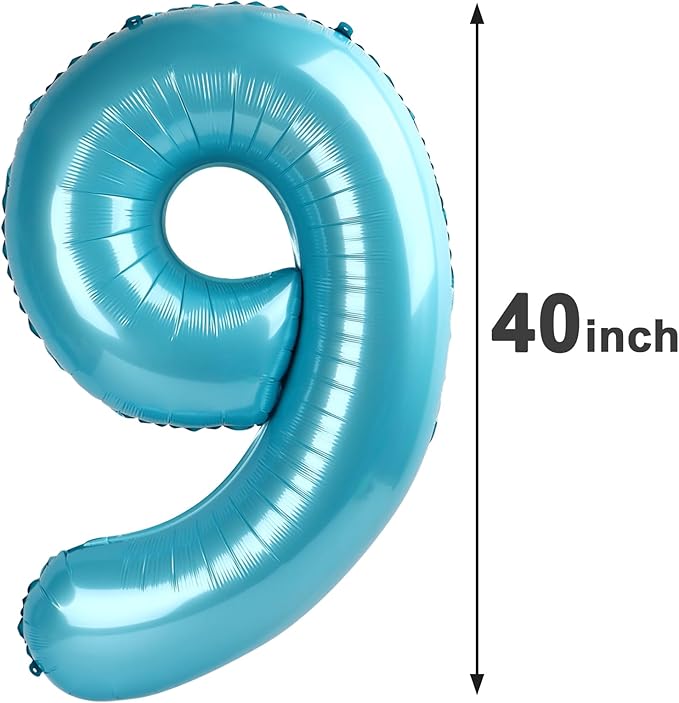 Pearl Blue 9 Number Balloon, 40 Inch Big 9 Balloon Number, Jumbo Giant Happy 9th 19 29 39 49 99 Birthday Party Decorations, Large Nine Mylar Foil Anniversary Birthday Party Engagement Decorations
