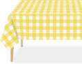 QIKSION Yellow Gingham Tablecloth Disposable 12 Pack, 54 x 108 Inch Yellow and White Checkered Table Cloth for Easter Decorations, Birthday Party Supplies, Rectangle, Plastic Table Cover