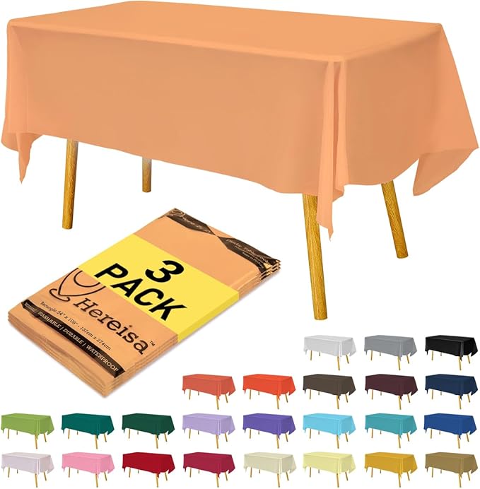 Plastic Peach Tablecloths 3 Pack Disposable Table Covers 54 x 108 Inches Pitch Onyx Peach Table Cloths for Parties Birthdays Weddings Anniversary BBQ Picnic, Fits 6 to 8 Foot Rectangle Tables
