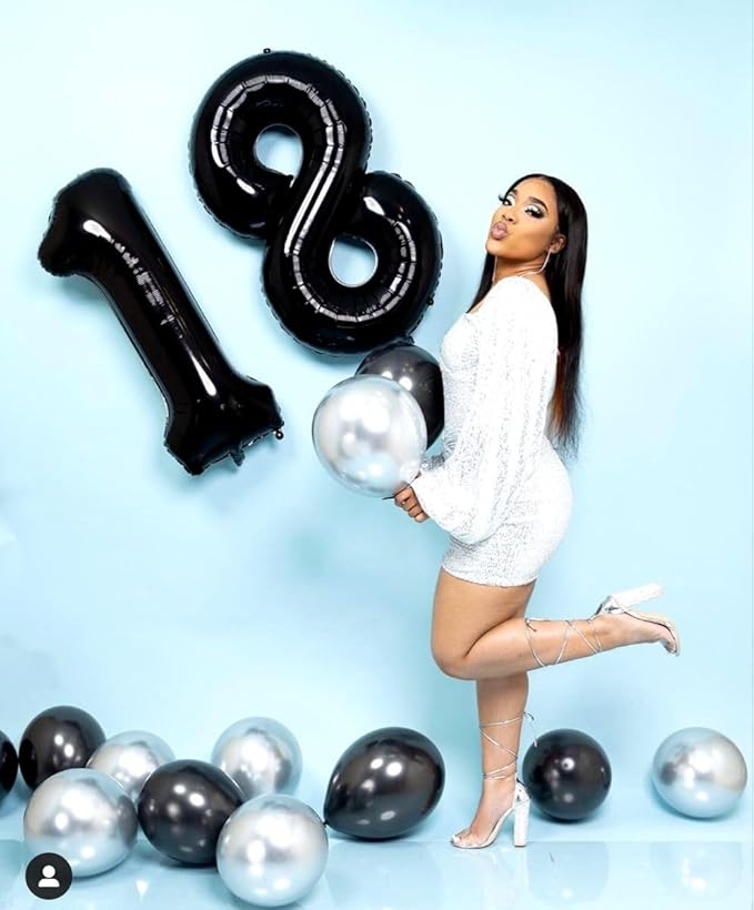 40 Inch Number 8 Balloon, Black 8 18 28 80 Birthday Balloons for Men Boys, 8th Birthday Decorations Party Supplies, Wedding, Graduations