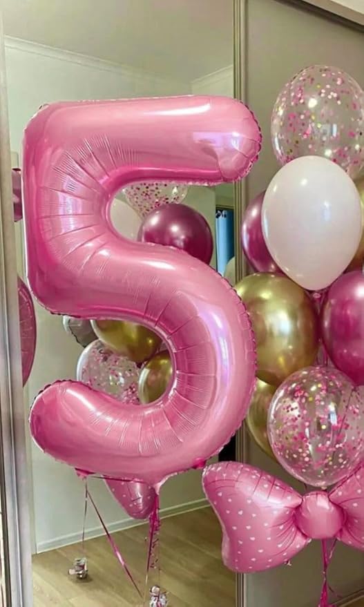 Pearlescent Pink 7 Balloon, Number Balloons 40 Inch, 7th Birthday Decorations for Girls Kids, Party Decoration for Women, Number 7 Balloon