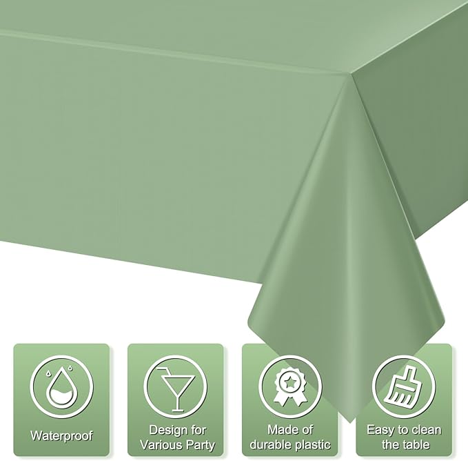 24 Pack Sage Green Tablecloths Light Green Plastic Disposable Tablecloth Sage Rectangle Tables Cover for Birthday Bridal Wedding Baby Shower Party Decorations, 54 X 108Inch