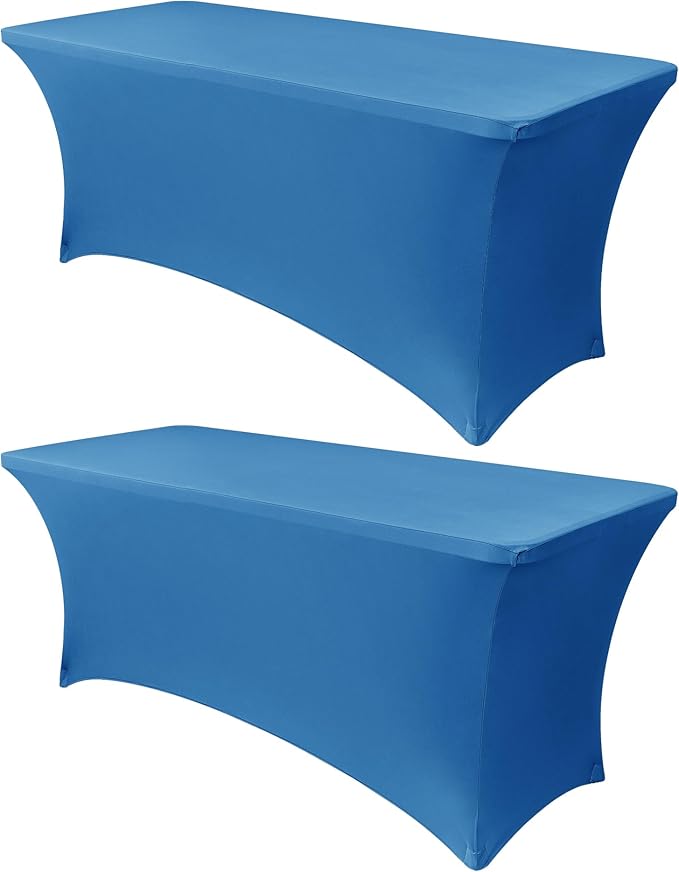 Obstal 4Ft Stretch Spandex Table Cover for Standard Folding Tables - 2 Pack Universal Rectangular Fitted Tablecloth for Party, Banquet, Events, Trade Show (Aqua, 48L x 24W x 30H Inches)