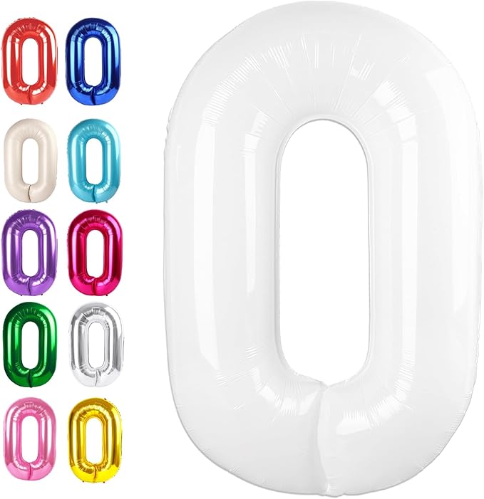White 40 Inch 0 Number Balloons, 0 Decorations for 10 20 30 40 50 60 70 80 90 100 Birthday, White Foil Giant Birthday Graduations Anniversary Party Balloon