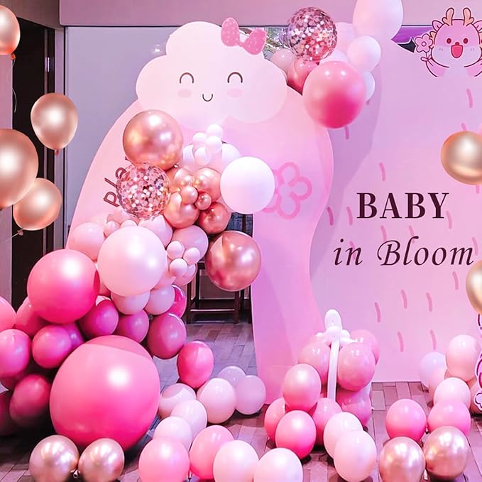 Pink Balloon Garland Arch Kit, 141Pcs Different Shades of Pink Balloons with Rose Gold Confetti for Mother's Day Bridal Baby Shower Birthday Princess Wedding Party Decorations