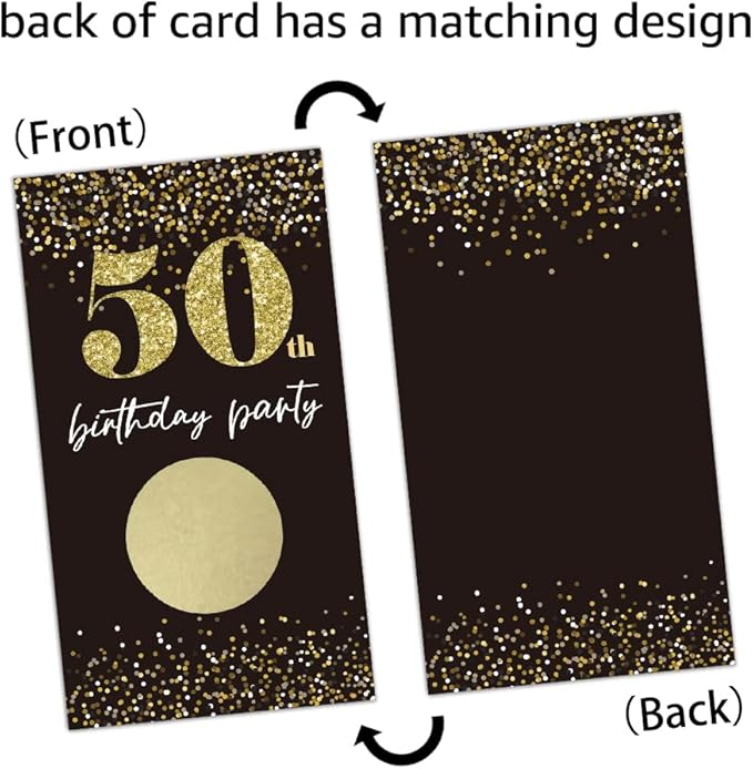 REWIDPARTY Black Gold 50th Birthday Party Scratch Off Game Cards（32 PCS） Cheers to 50 Years Party Supplies Happy 50th Birthday Party Scratch Cards Activity for Birthday Raffle Tickets Kids Adults