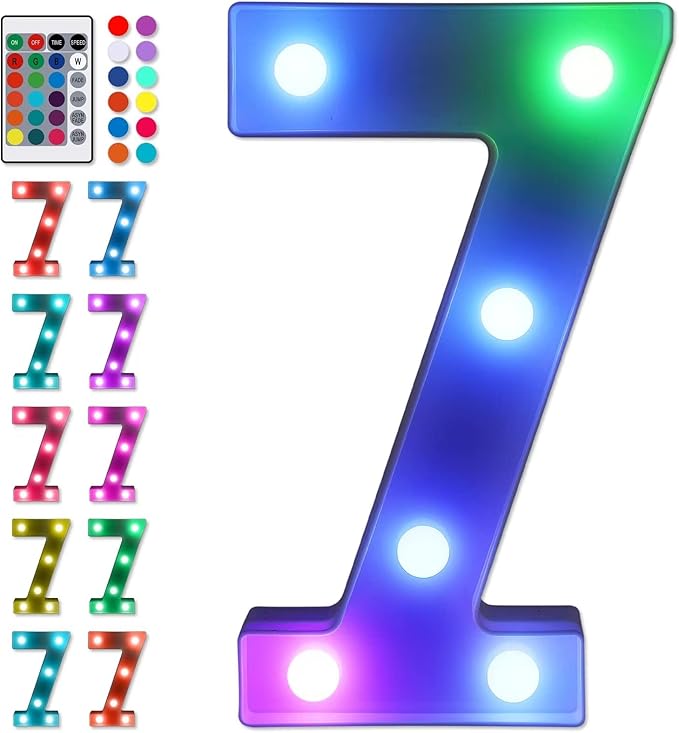 Foaky Colorful LED Number Lights with Remote, Light Up Number Sign for Night Light Wedding/Birthday Party Battery Powered Christmas Lamp Home Bar Decoration (7)