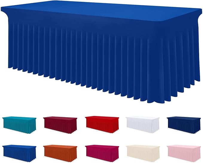 Smiry Spandex Tablecloth, Elastic Fitted Stretch Tablecloth for 8FT Rectangle Tables, Waterproof Washable Table Cover Skirt for Outdoor, Wedding, Banquet & Parties (Blue, 96Lx30Wx30H Inch)