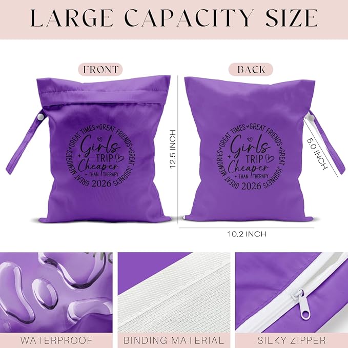 Girls Trip Gifts Wet Dry Bag, Beach Bag Wet Bag Favors, for Swimsuit Toiletry Travel Essentials For Women Aloha Bags, Beach Travel Gym Laundry bags for Dirty Diaper Swimsuit Gifts (Purple)