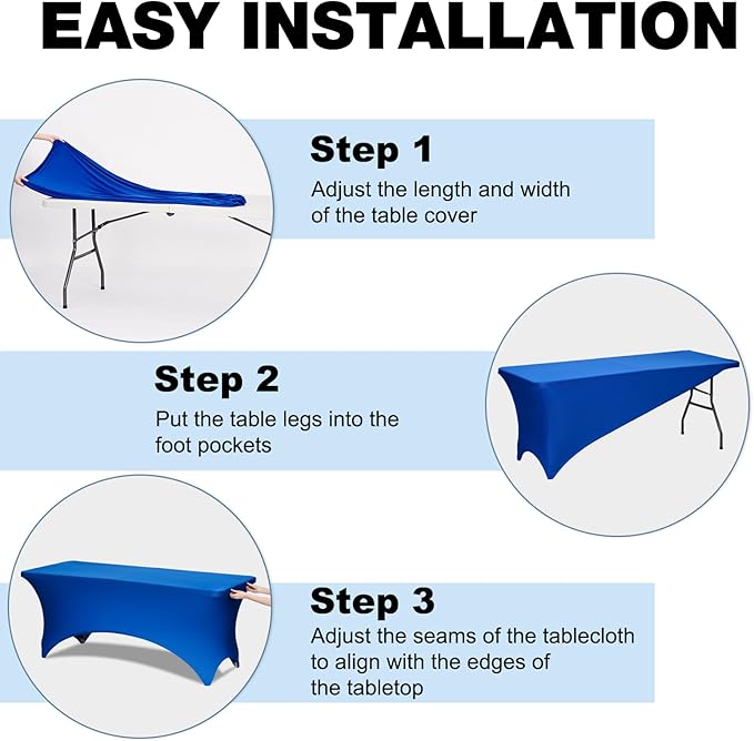 Trlyc 1 Pack 6FT Spandex Table Cloth - 72 x 30 Inch Rectangular Stretch Tablecloth, Wrinkle Resistant Scretch Table Cover for Wedding, Party, Banquet, Picnic, Outdoor Decoration (1Pcs,Royal Blue)