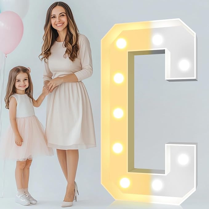 Pooqla 4 FT Marquee Light Up Letters, Giant LED Sign Cool White and Warm White Marquee Letter 4 Feet Tall, Big Mosaic Letter C for Balloons Birthday Party Anniversary Wedding Decorations
