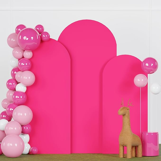 Arch Backdrop Cover Set of 3 Hot Pink Arch Cover Backdrop Fabric 5FT 6FT 7FT Spandex Round Top Arches Stand Covers for Birthday Party Arched Covers Stretchy Backdrops for Prom Reception Decor