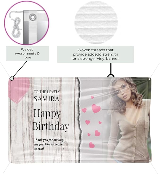 Custom Happy Birthday Vinyl Banner Sign, Personalized Party Backdrop, Gift, and Decoration - From NiceMemoryLLC. (Style-11)