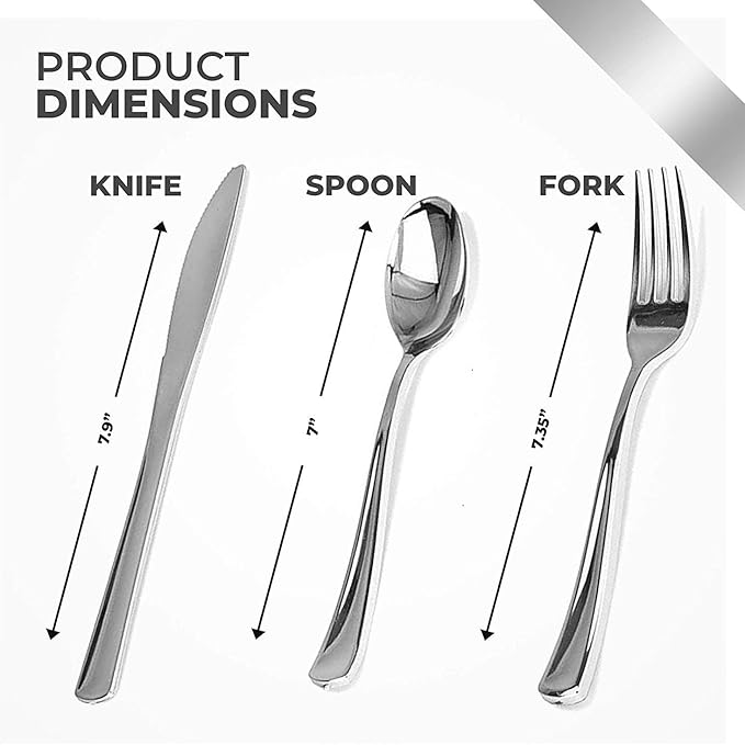 Silver Plastic Silverware Set (400-Pack) – Disposable Heavy Duty Cutlery, 134 Forks, 134 Knives, 134 Spoons for Parties, Weddings, Dinners & Holidays
