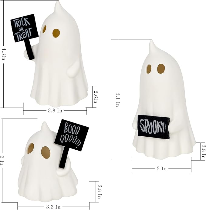 FORUP Halloween Ghost Decor, Set of 3 Lighted Cute Ghost for Halloween Indoor Home Table Decorations