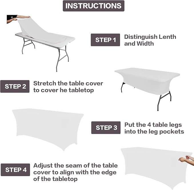 IVAPUPU 2 Pack 6FT Table Cloth for Rectangular Fitted Events Stretch White Table Covers Washable Spandex Spring Tablecloth Protector for Party, Wedding, Cocktail, Banquet, Festival