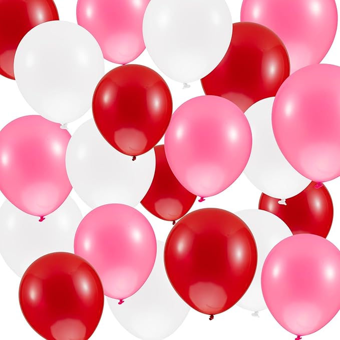 100PCS Valentines Day Balloons Arch- MAQIHAN Red Pink and White Balloons Happy Anniversary Balloon Globos Rojos Romantic Decorations Latex Balloon Valentines Day Decorations for Party 12 Inch