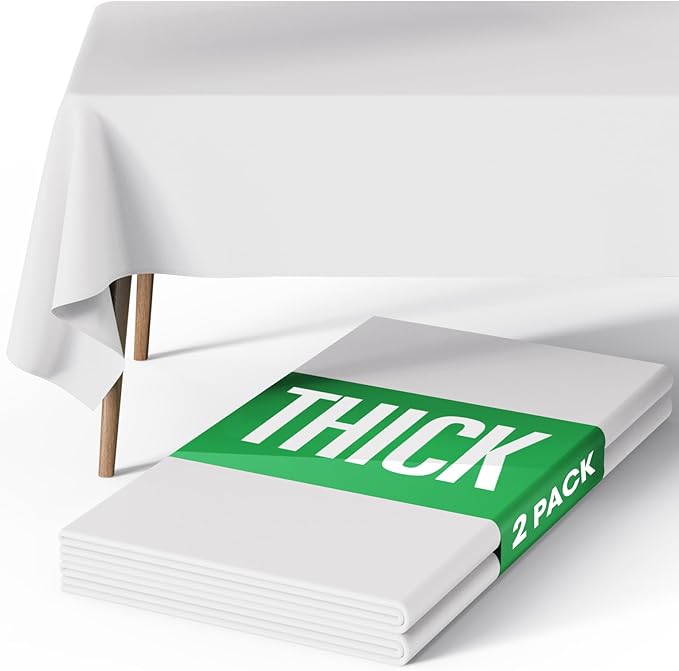Pureegg Rectangle Table Cloth 60" x 84" – Durable Polyester Tablecloth Offers Reusable & Washable Protection, Ideal for Outdoor Party, Picnic, Wedding, Banquet and Birthday, 2 Pack, White