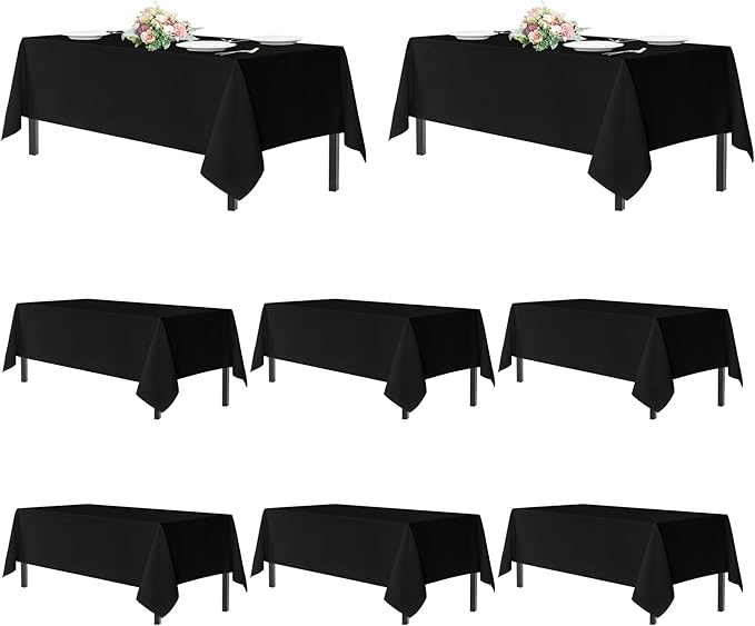 sancua Black Tablecloths for 6 Foot Rectangle Tables, 8 Pack - Washable Polyester Fabric Table Cloth, Reusable Table Covers for Wedding Party, Birthday, Banquet Reception, 54x108 Inch