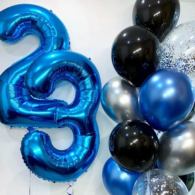 [10] 16" Number Blue Foil Balloons 0-9 set, Mylar Aluminum Hanging Numbers for Graduation Birthday Party Decorations Christmas New Year eve (10 Pcs)