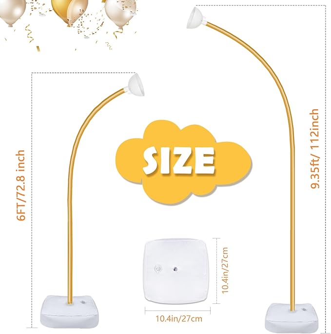 AerWo Balloon Arch Kit 9.35FT & 6FT, Free Bending Half Balloon Arch Stand with Base, Floor Gold Balloon Arch Frame Backdrop for Wedding Birthday Party Baby Shower Yard Lawn Home Christmas Decorations